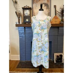 Vtg 60s Mod Katz House Dress Gown Bath Robe Floral Short Sleeve Snaps Medium